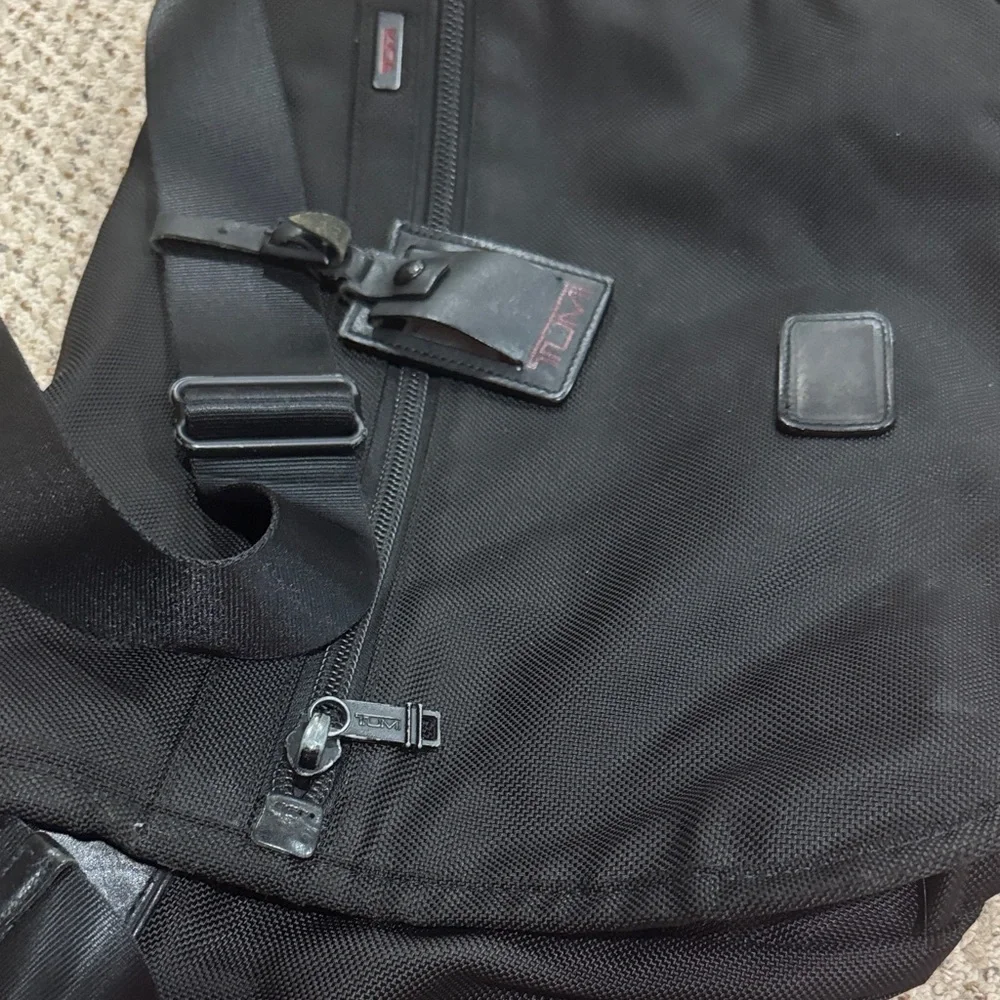 Tumi Black Men's Messenger Bag with Leather Trim